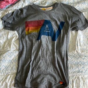 Aviator Nation Gray Tee with Rainbow Graphic